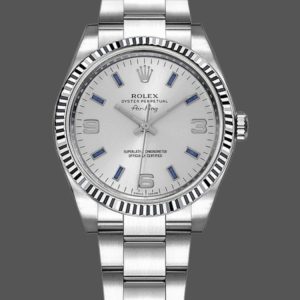 Rolex Oyster Perpetual Air-King 114234 Blue Hour Markers Silver Dial 34mm Unisex replica watch