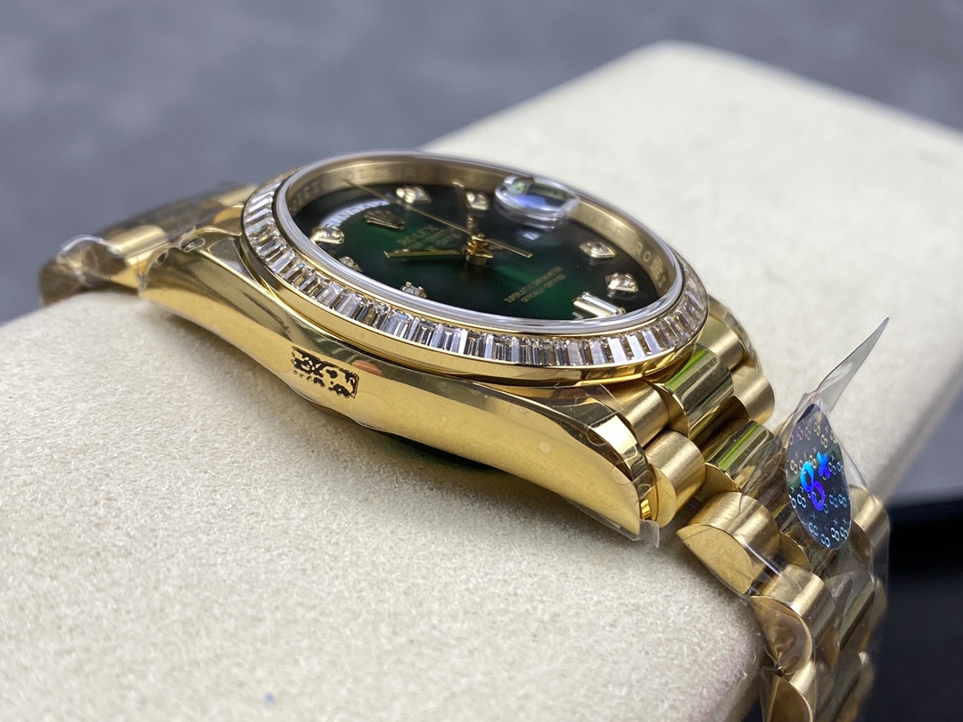 Rolex Day-Date 128348RBR Green Ombre Diamond Dial Yellow Gold 36MM Unisex Replica Watch - Image 8