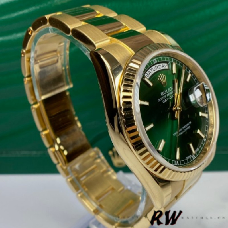 Rolex Day-Date 118238 Yellow Gold Green Dial 36mm Unisex Replica Watch - Image 2