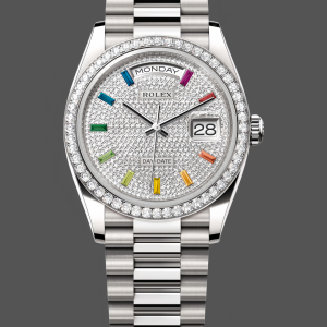 Rolex Day Date 36mm White Gold 128349RBR 0006 Pave Rainbow