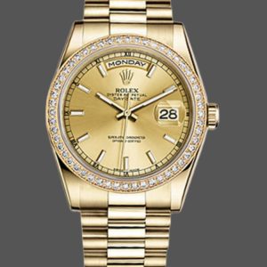 Rolex Day Date 118348 Champagne Index Dial Yellow Gold 36mm Unisex Replica Watch