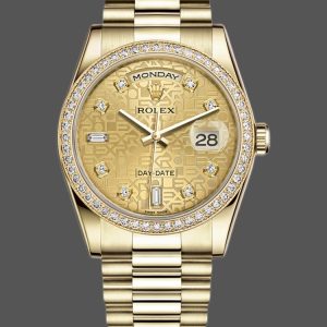 Rolex Day Date 118348 Champagne Jubilee Diamond Dial Yellow Gold 36mm Unisex Replica Watch