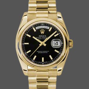 Rolex Day-Date 118208 Black Dial Automatic Yellow Gold 36mm Unisex Replica Watch