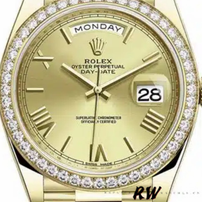 Rolex Day-Date 228348RBR Champagne Roman Dial Diamond Bezel 40mm Mens Replica Watch - Image 2