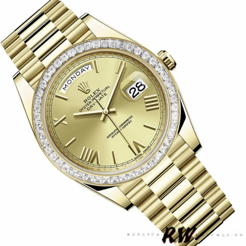 Rolex Day-Date 228398TBR Champagne Roman Numeral Dial Diamond Bezel 40mm Mens Replica Watch - Image 3