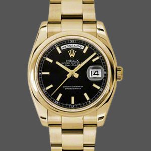 Rolex Day-Date 118208 Black Arab Dial Yellow Gold 36mm Unisex Replica Watch