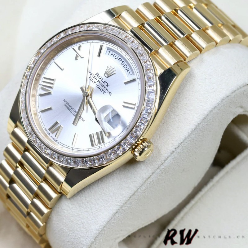 Rolex Day-Date 228398TBR Silver Roman Numeral Dial Diamond Bezel 40mm Mens Replica Watch - Image 3