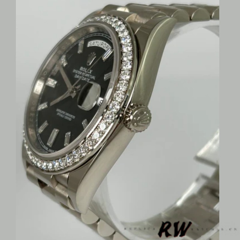 Rolex Day-Date 228349RBR Black Dial Diamond Bezel 40mm Mens Replica Watch - Image 4