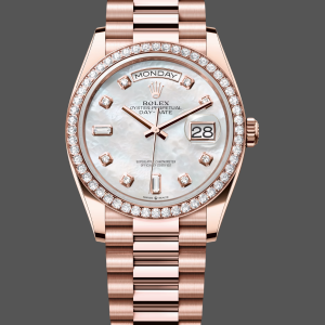 Rolex Day-Date 36MM 128345RBR 0028 Mother of Pearl White Dial Everose Gold Unisex Replica Watch