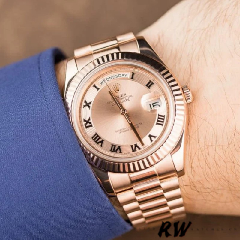 Rolex Day-Date 218235 Concentric Circle Champagne Dial Rose Gold 41MM Mens Replica Watch - Image 4