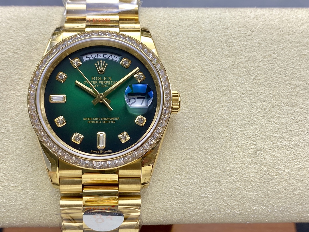 Rolex Day-Date 128348RBR Green Ombre Diamond Dial Yellow Gold 36MM Unisex Replica Watch - Image 3