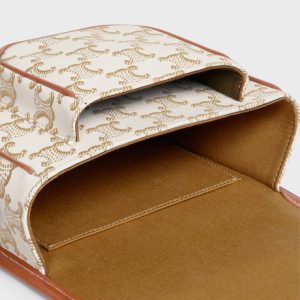 MEDIUM FOLCO BAG IN TRIOMPHE CANVAS AND CALFSKIN WHITE