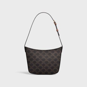 MEDIUM CELINE CROQUE BAG IN TRIOMPHE CANVAS AND CALFSKIN TAN