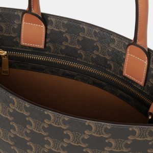 SMALL CABAS VERTICAL IN TRIOMPHE CANVAS AND CALFSKIN TAN