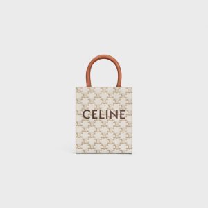 MINI VERTICAL CABAS IN TRIOMPHE CANVAS AND CALFSKIN WITH CELINE PRINT WHITE
