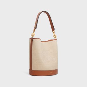 SAILOR BUCKET CUIR TRIOMPHE IN TEXTILE AND CALFSKIN NATURAL / TAN