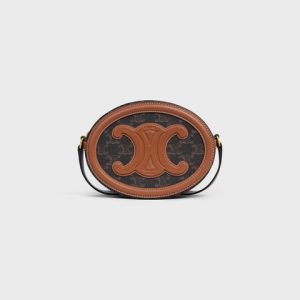 OVAL BAG CUIR TRIOMPHE IN TRIOMPHE CANVAS AND CALFSKIN TAN