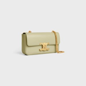 CHAIN SHOULDER BAG CLAUDE IN SHINY CALFSKIN ALMOND GREEN