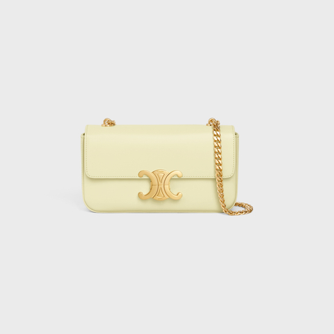 CHAIN SHOULDER BAG CLAUDE IN SHINY CALFSKIN LIGHT YELLOW - Image 4