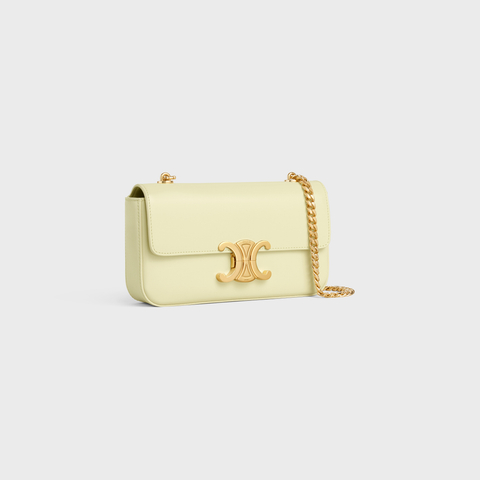 CHAIN SHOULDER BAG CLAUDE IN SHINY CALFSKIN LIGHT YELLOW - Image 3