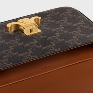 CHAIN SHOULDER BAG CLAUDE IN TRIOMPHE CANVAS TAN