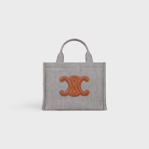 SMALL CABAS THAIS IN STRIPED TEXTILE NAVY BLUE - Image 3