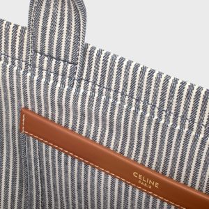 SMALL CABAS THAIS IN STRIPED TEXTILE NAVY BLUE