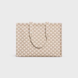 LARGE CABAS THAIS IN TEXTILE WITH TRIOMPHE CANVAS PRINT AND CALFSKIN WHITE