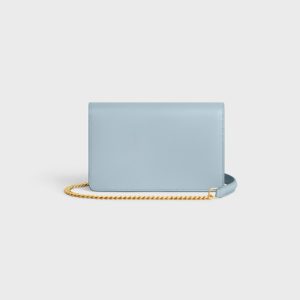 WALLET ON CHAIN MARGO IN SHINY CALFSKIN PALE BLUE