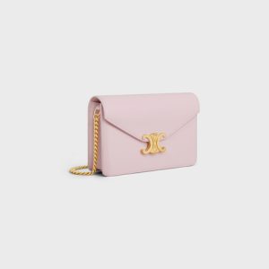 WALLET ON CHAIN MARGO IN SHINY CALFSKIN PASTEL PINK
