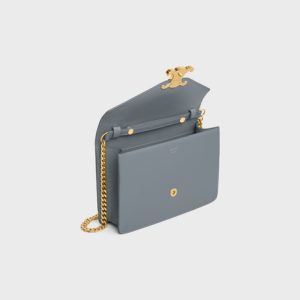 WALLET ON CHAIN MARGO IN SHINY CALFSKIN BLUE GREY