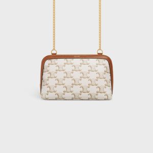 CLUTCH WITH CHAIN IN TRIOMPHE CANVAS AND LAMBSKIN WHITE/TAN
