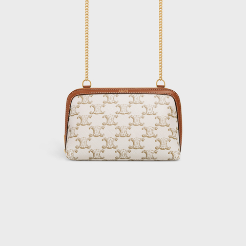 CLUTCH WITH CHAIN IN TRIOMPHE CANVAS AND LAMBSKIN WHITE/TAN