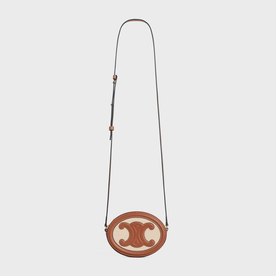 CROSSBODY OVAL PURSE CUIR TRIOMPHE IN TEXTILE AND CALFSKIN NATURAL / TAN - Image 3