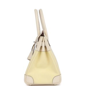 Hermes Birkin 30 Nata Swift and Jaune Poussin Toile Palladium Hardware