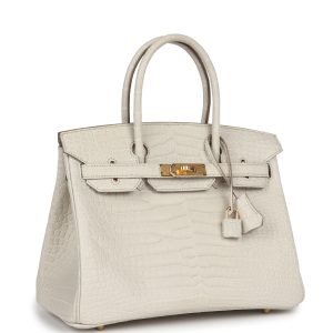 Hermes Birkin 30 Beton Matte Porosus Crocodile Gold Hardware