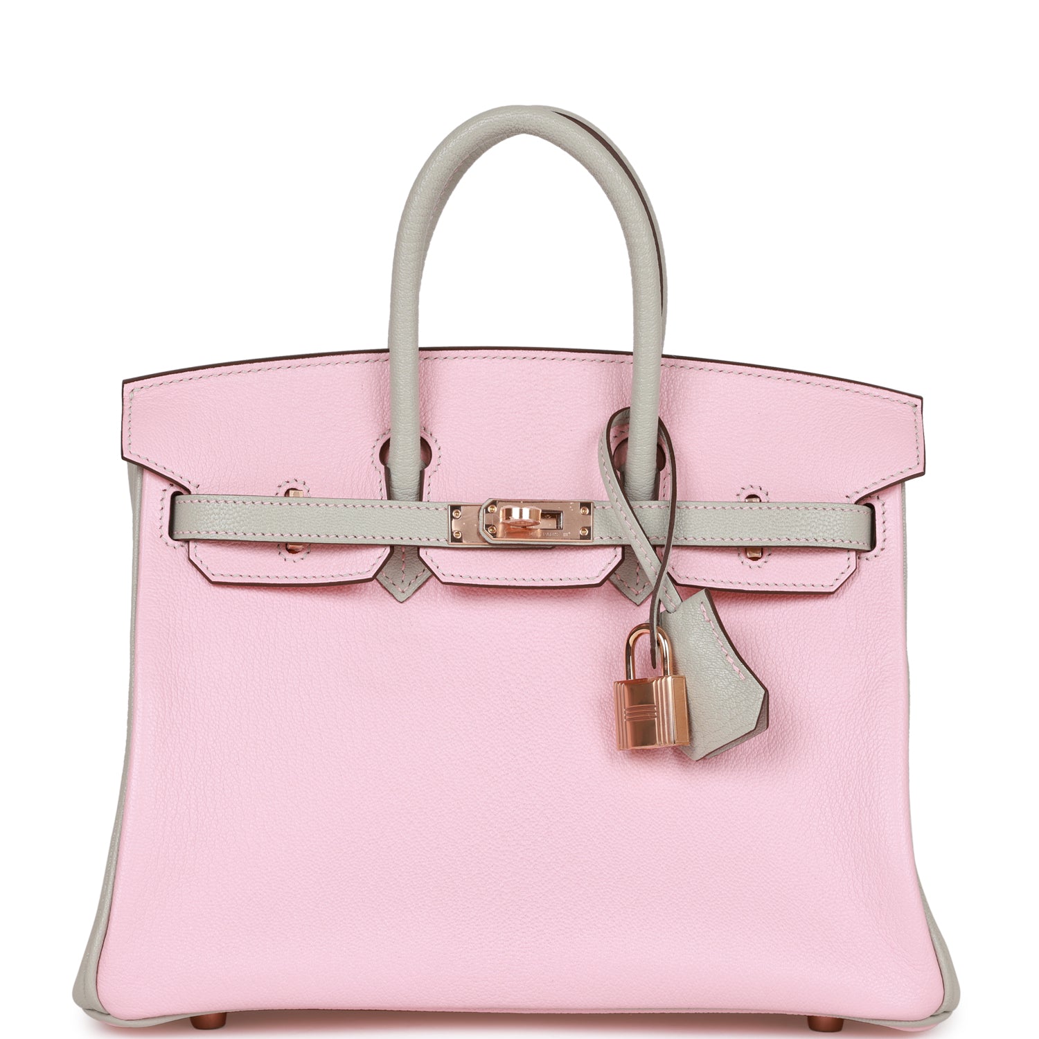 Hermes Special Order (HSS) Birkin 25 Rose Sakura and Gris Perle Chevre Mysore Rose Gold Hardware - Image 3
