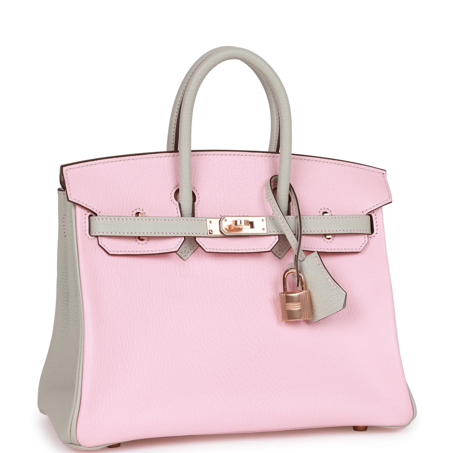 Hermes Special Order (HSS) Birkin 25 Rose Sakura and Gris Perle Chevre Mysore Rose Gold Hardware - Image 4