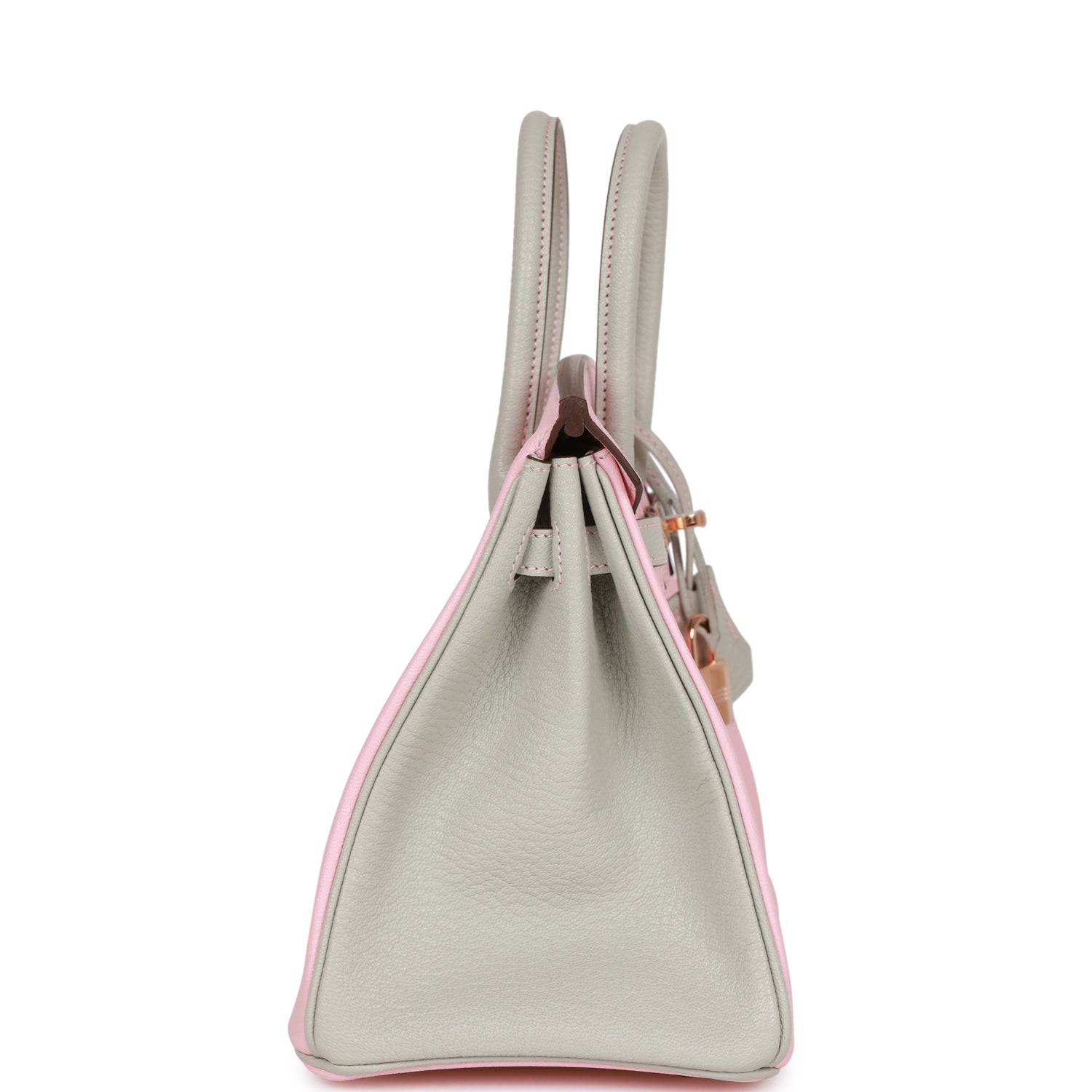 Hermes Special Order (HSS) Birkin 25 Rose Sakura and Gris Perle Chevre Mysore Rose Gold Hardware - Image 2