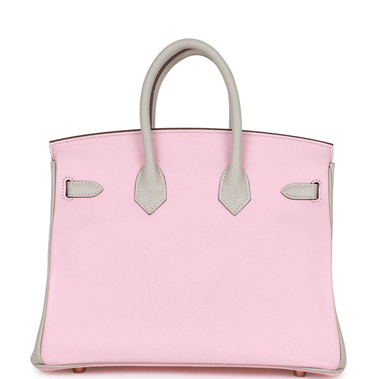 Hermes Special Order (HSS) Birkin 25 Rose Sakura and Gris Perle Chevre Mysore Rose Gold Hardware - Image 8