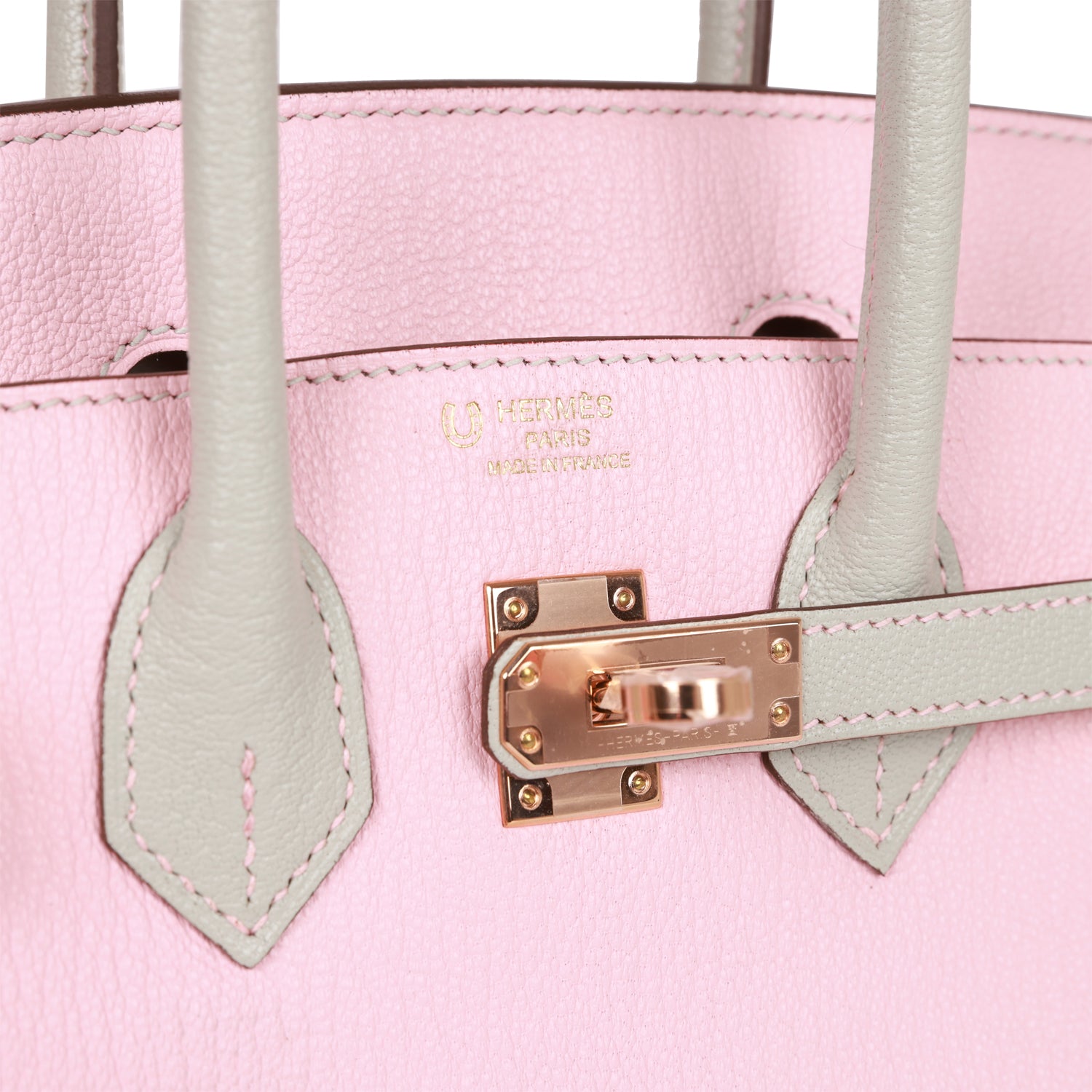 Hermes Special Order (HSS) Birkin 25 Rose Sakura and Gris Perle Chevre Mysore Rose Gold Hardware - Image 6