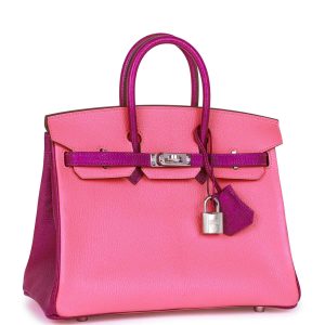 Hermes Special Order (HSS) Birkin 25 Rose Lipstick and Anemone Chevre Palladium Hardware