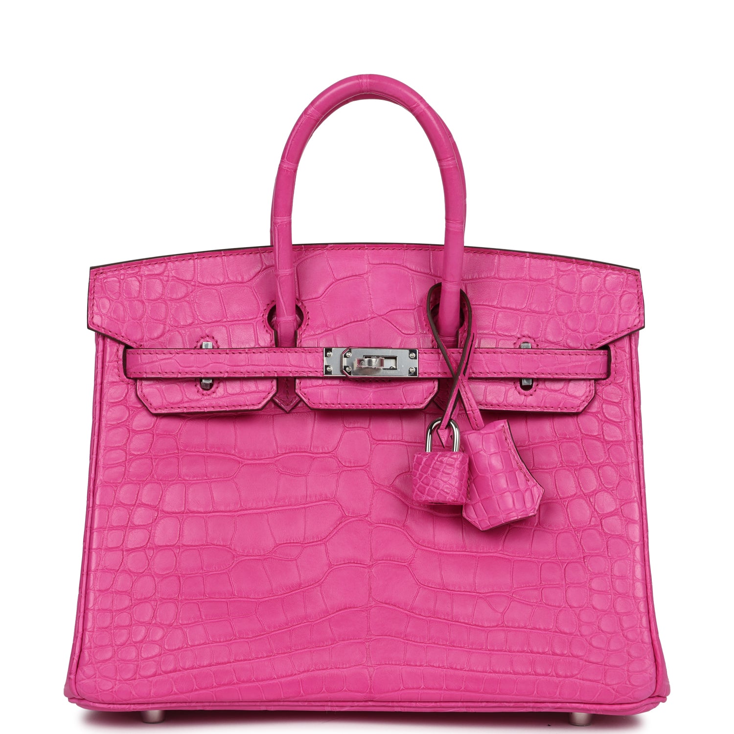 Hermes Birkin 25 Rose Shocking Matte Alligator Palladium Hardware - Image 6