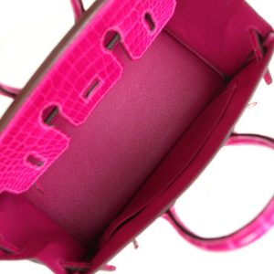 Hermes Birkin 25 Rose Sheherazade Shiny Porosus Crocodile Palladium Hardware