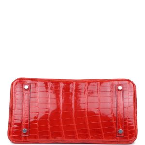 Hermes Birkin 30 Geranium Shiny Niloticus Crocodile Palladium Hardware