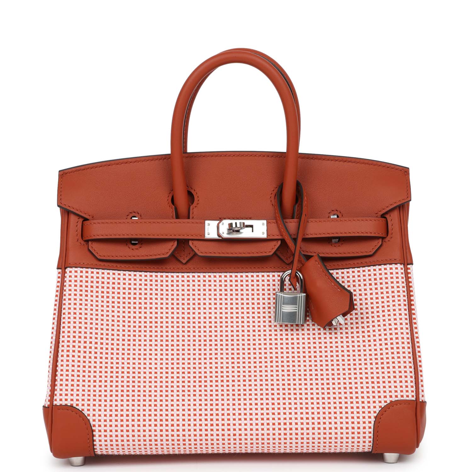 Hermes Quadrille Birkin 25 Sanguine Swift and Toile Palladium Hardware - Image 3