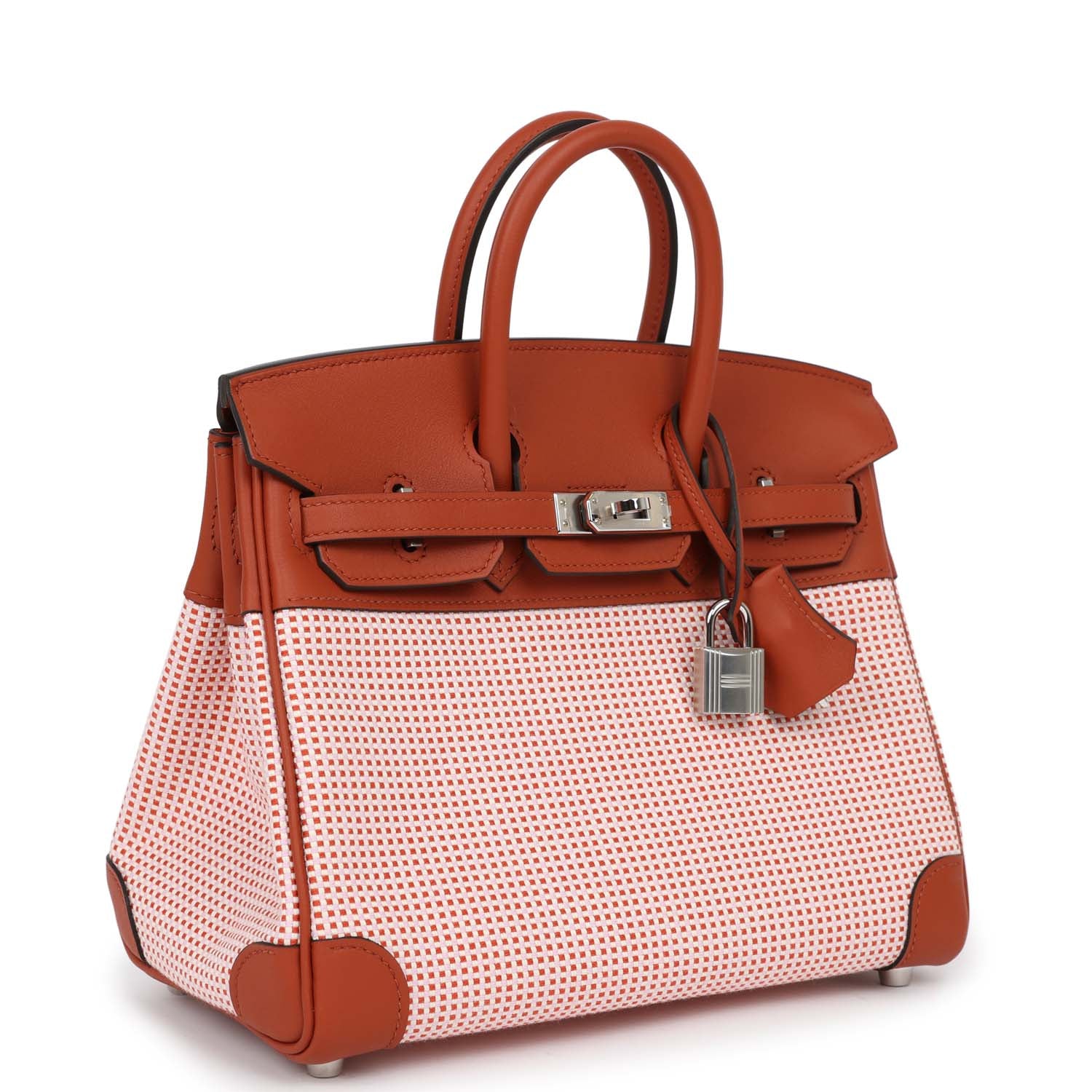 Hermes Quadrille Birkin 25 Sanguine Swift and Toile Palladium Hardware - Image 7