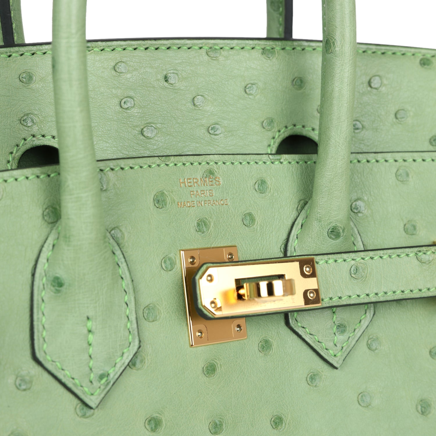 Hermes Birkin 25 Vert Criquet Ostrich Gold Hardware - Image 7