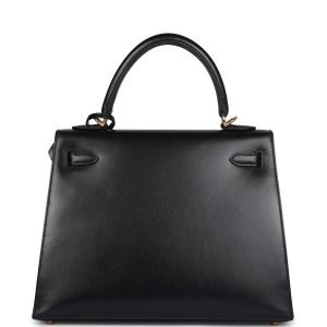 Hermes Kelly Sellier 25 Black Box Gold Hardware