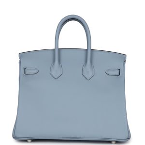 Hermes Birkin 25 Bleu Lin Swift Palladium Hardware